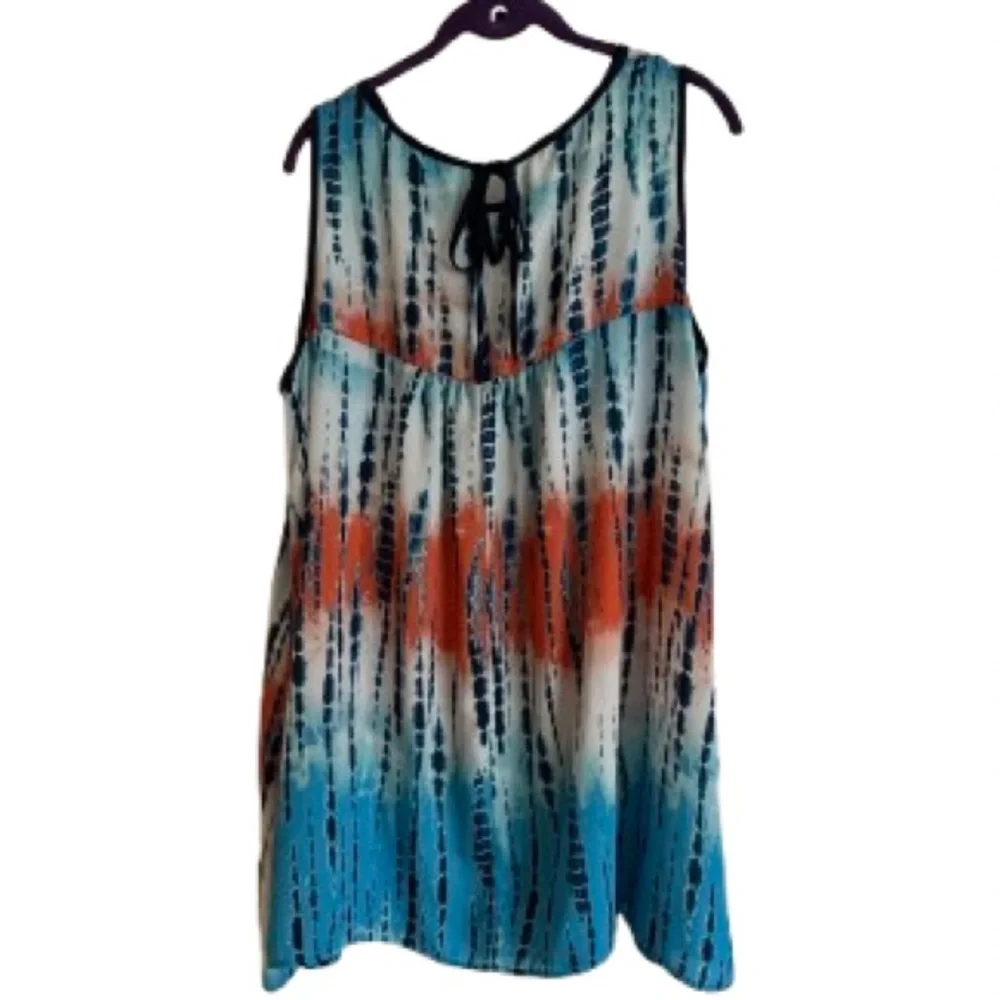 Sleeveless Tie-Dye Tank Top in Blue, White & Orange - Size 2X - Picture 4 of 4
